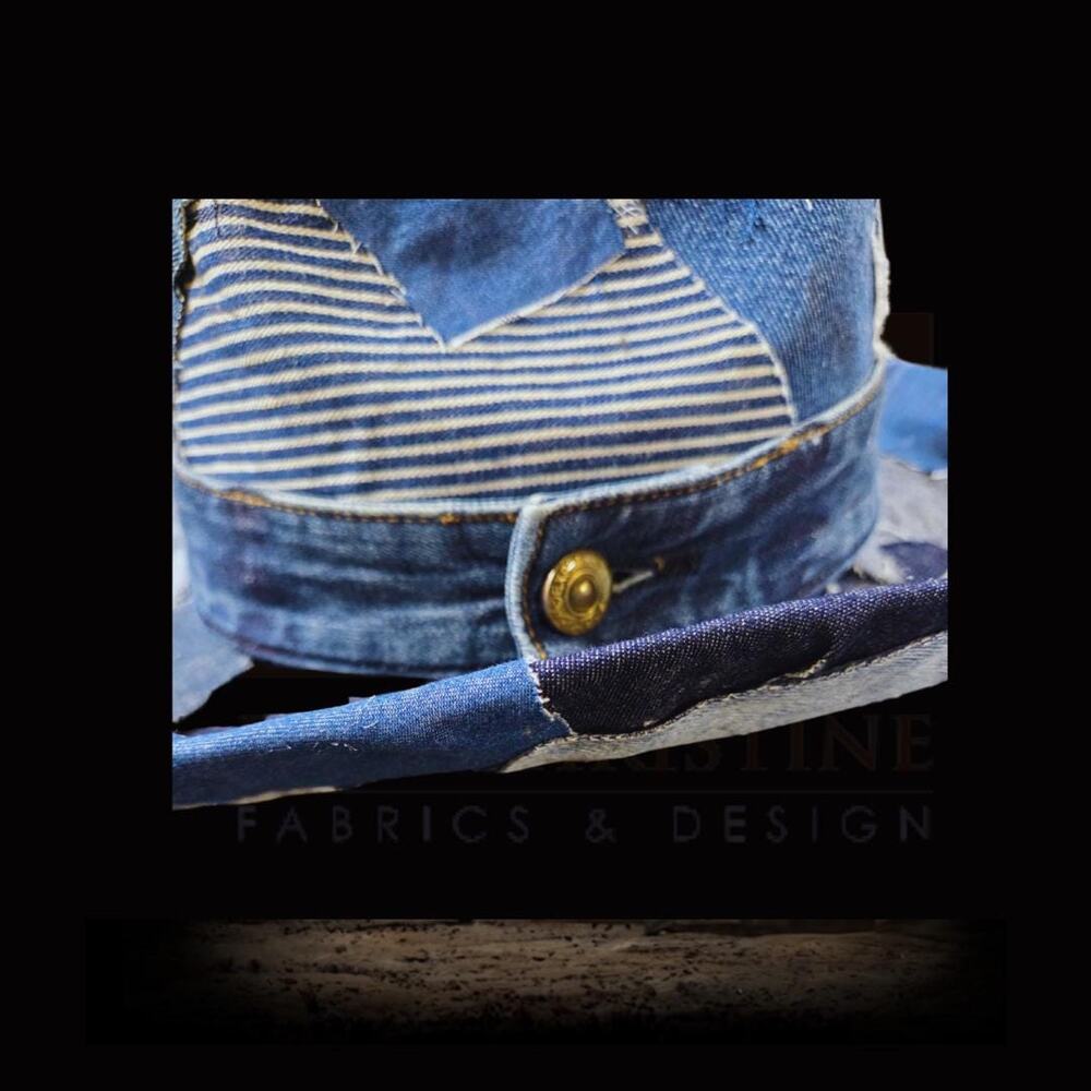 Upcycled patchwork denim cowboy hat - Picture 3 of 4